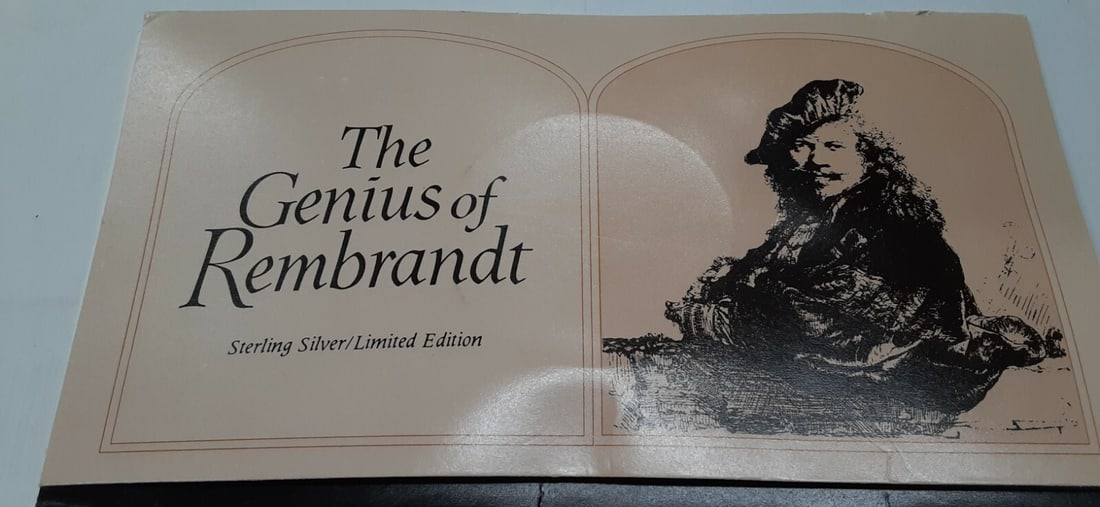 Sterling Silver Genius of Rembrandt Medal Titus Design in Franklin Mint Card: Sterling Silver Genius of Rembrandt Medal Titus Design in Franklin Mint Card This Franklin Mint Genius of Rembrandt proof medal features an image of Rembrandt's son Titus at his desk. Struck in sterli