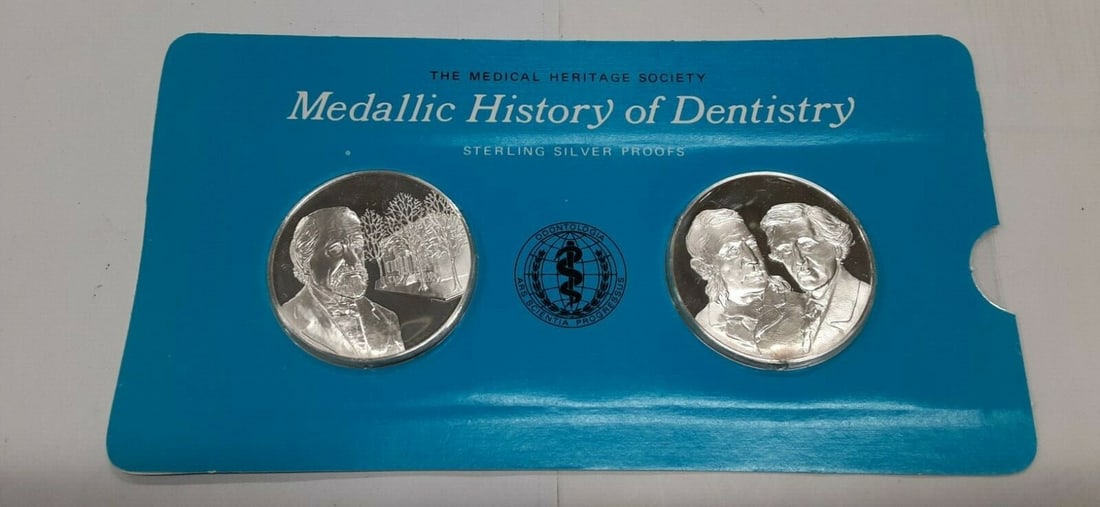 Medallic History of Dentistry Sterling Silver Proof Medals Featuring Hullihen and Taft: Medallic History of Dentistry Sterling Silver Proof Medals Featuring Hullihen and Taft This set features the Medallic History of Dentistry sterling silver proof medals by the Franklin Mint. Each card