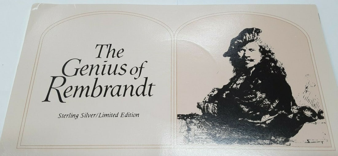 Sterling Silver Rembrandt Woman Bathing Medal by Franklin Mint in Card: Sterling Silver Rembrandt Woman Bathing Medal by Franklin Mint in Card This Franklin Mint Genius of Rembrandt proof silver medal features the artwork 'A Woman Bathing in a Stream.' Produced in 1976 as