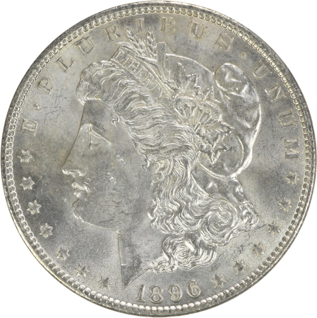 1896 Morgan Silver Dollar Choice BU Uncertified Silver Coin: 1896 Morgan Silver Dollar Choice BU Uncertified Silver Coin This 1896 Morgan Silver Dollar is an exquisite specimen, graded as Choice BU (Brilliant Uncirculated). It features a classic design that rep