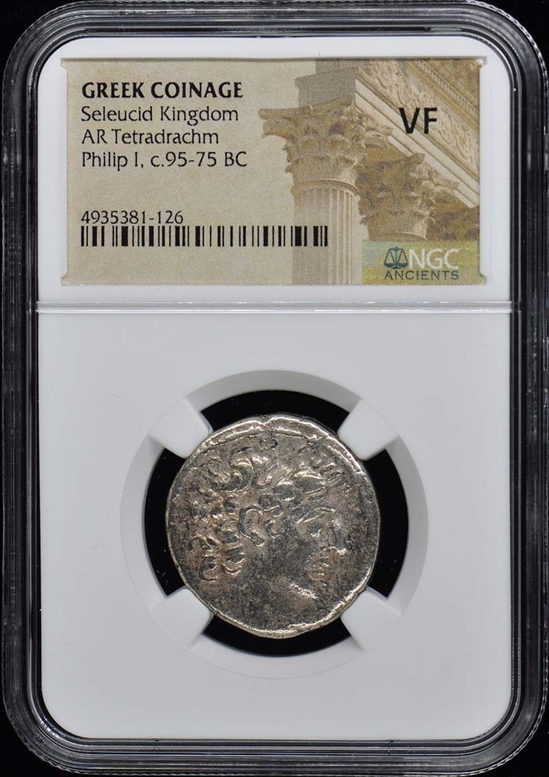 Seleucid Kingdom AR Coin Phillip I 95-75 BC NGC Certified: Seleucid Kingdom AR Coin Phillip I 95-75 BC NGC Certified This exquisite Greek coin from the Seleucid Kingdom features Phillip I, minted during 95-75 BC. The coin is certified by NGC, ensuring its aut