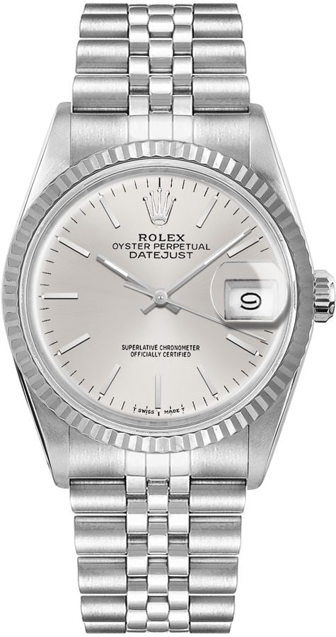 Rolex Datejust Ref 1601/4 Men's Watch Silver Dial Jubilee Bracelet Papers 1970: Rolex Datejust Ref 1601/4 Men's Watch Silver Dial Jubilee Bracelet Papers 1970 This is a men's Rolex Datejust wristwatch, reference 1601/4, featuring a silver dial and fluted bezel. The watch comes on