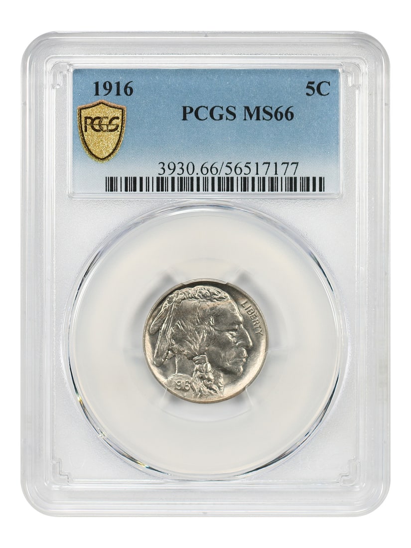1916 Buffalo Nickel PCGS MS66 Uncirculated Five Cent Coin: 1916 Buffalo Nickel PCGS MS66 Uncirculated Five Cent Coin This is a 1916 Buffalo Nickel graded MS66 by PCGS. The coin is uncirculated and was minted in Philadelphia. It belongs to the Buffalo Nickel s