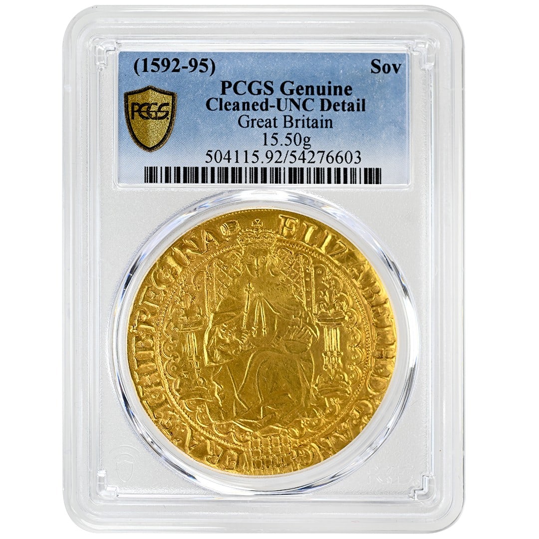Gold 1 Sovereign S-2529 Great Britain PCGS Certified Genuine (1592-95): Gold 1 Sovereign S-2529 Great Britain PCGS Certified Genuine (1592-95) This rare Great Britain sovereign coin dates from 1592 to 1595 and is composed of gold. Certified by PCGS as Genuine, it carries