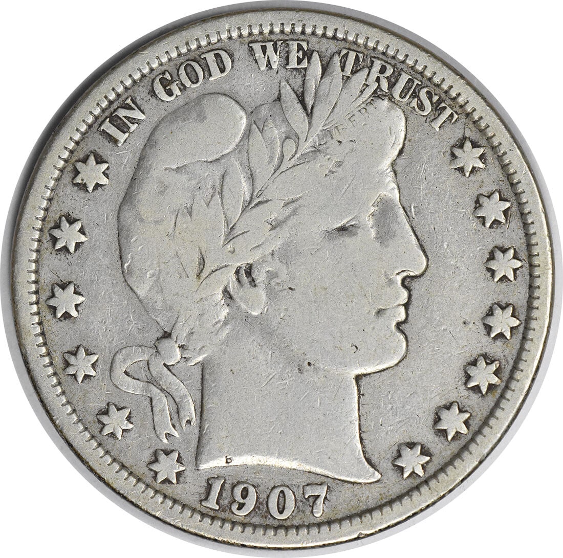 1907-S Barber Silver Half Dollar 50C Charles E Barber Uncertified: 1907-S Barber Silver Half Dollar 50C Charles E Barber Uncertified This 1907-S/S Barber Silver Half Dollar is a classic piece from the San Francisco Mint, showcasing the craftsmanship of designer Charl