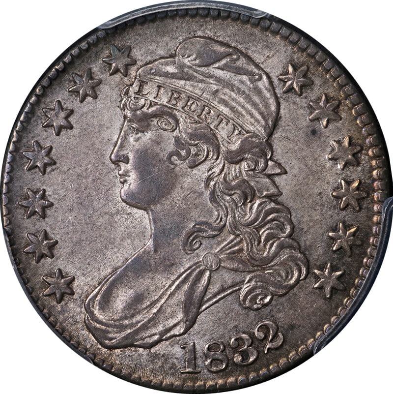 1832 Bust Half Dollar Small Letters PCGS MS61 Silver Coin: 1832 Bust Half Dollar Small Letters PCGS MS61 Silver Coin This 1832 Bust Half Dollar features small letters and is certified by PCGS with a grade of MS61. The coin showcases excellent eye appeal, stri