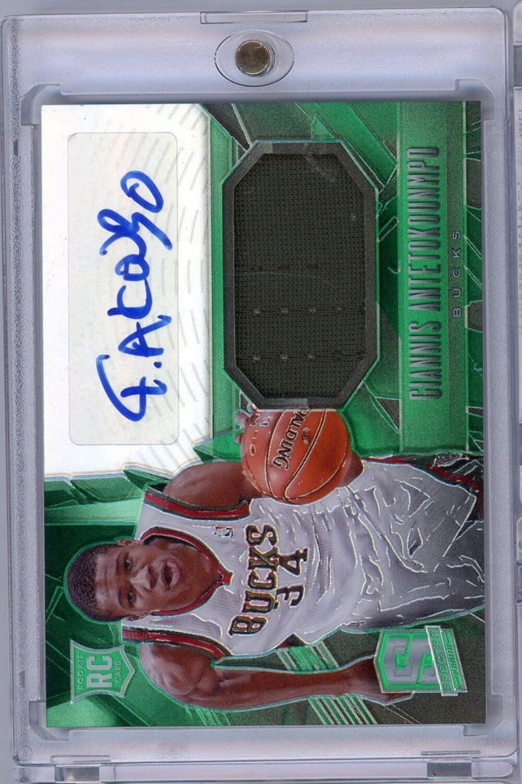 2013 Panini Spectra Giannis Antetokounmpo #120 Autographed Rookie Patch Card PSA Graded: 2013 Panini Spectra Giannis Antetokounmpo #120 Autographed Rookie Patch Card PSA Graded This 2013 Panini Spectra Giannis Antetokounmpo #120 Patch Auto Event Worn Rookie Card is a remarkable collectibl