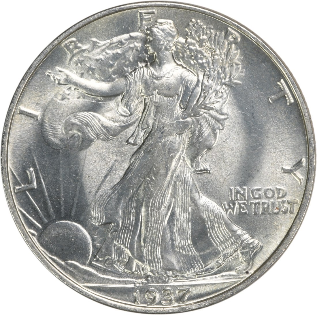 1937 Walking Liberty Half Dollar Choice BU Silver Uncertified: 1937 Walking Liberty Half Dollar Choice BU Silver Uncertified This 1937 Walking Liberty Silver Half Dollar is a stunning piece in Choice Brilliant Uncirculated condition, showcasing the iconic Liberty