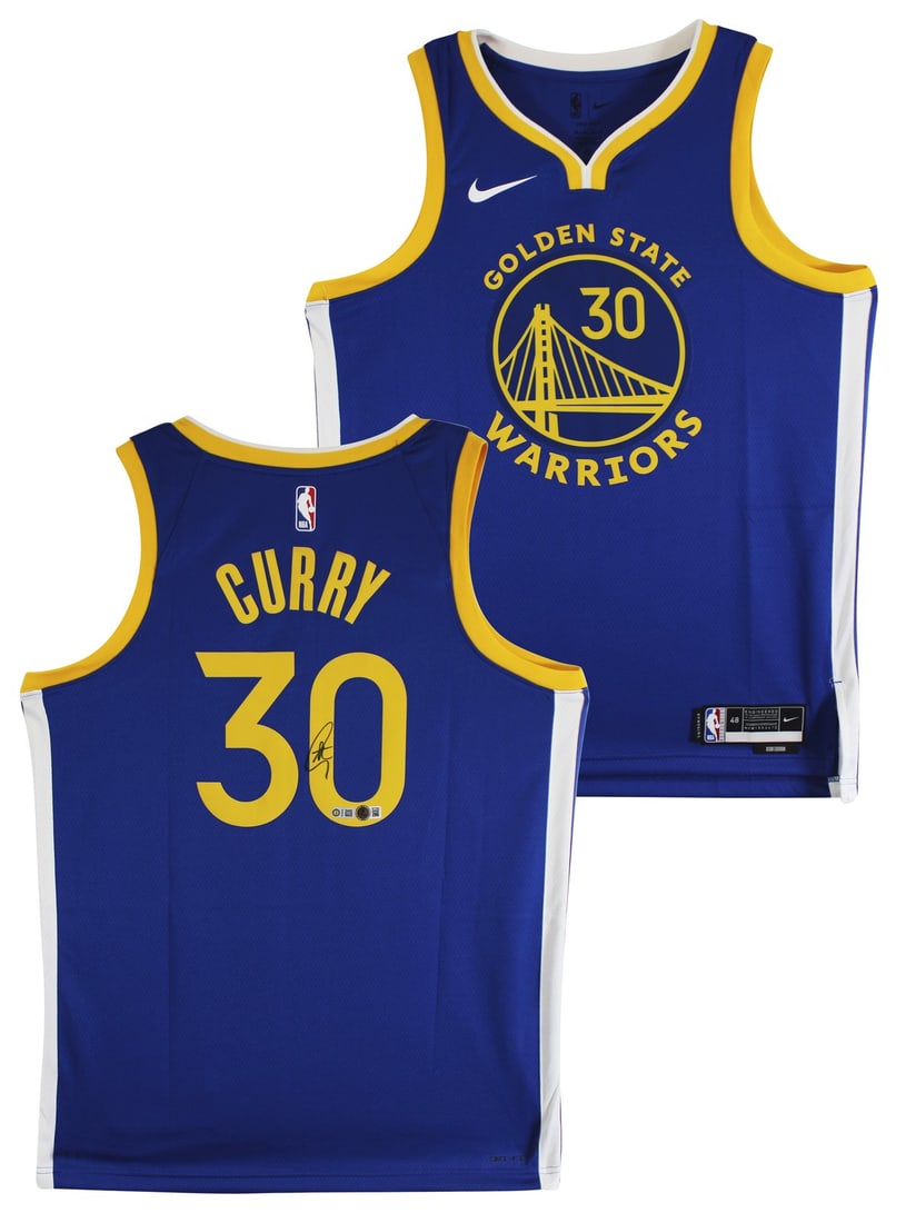 Stephen Curry Autographed Blue Nike Warriors Swingman Jersey Beckett Authenticated: Stephen Curry Autographed Blue Nike Warriors Swingman Jersey Beckett Authenticated This blue Nike Icon Edition Swingman jersey has been personally signed by Stephen Curry of the Golden State Warriors.