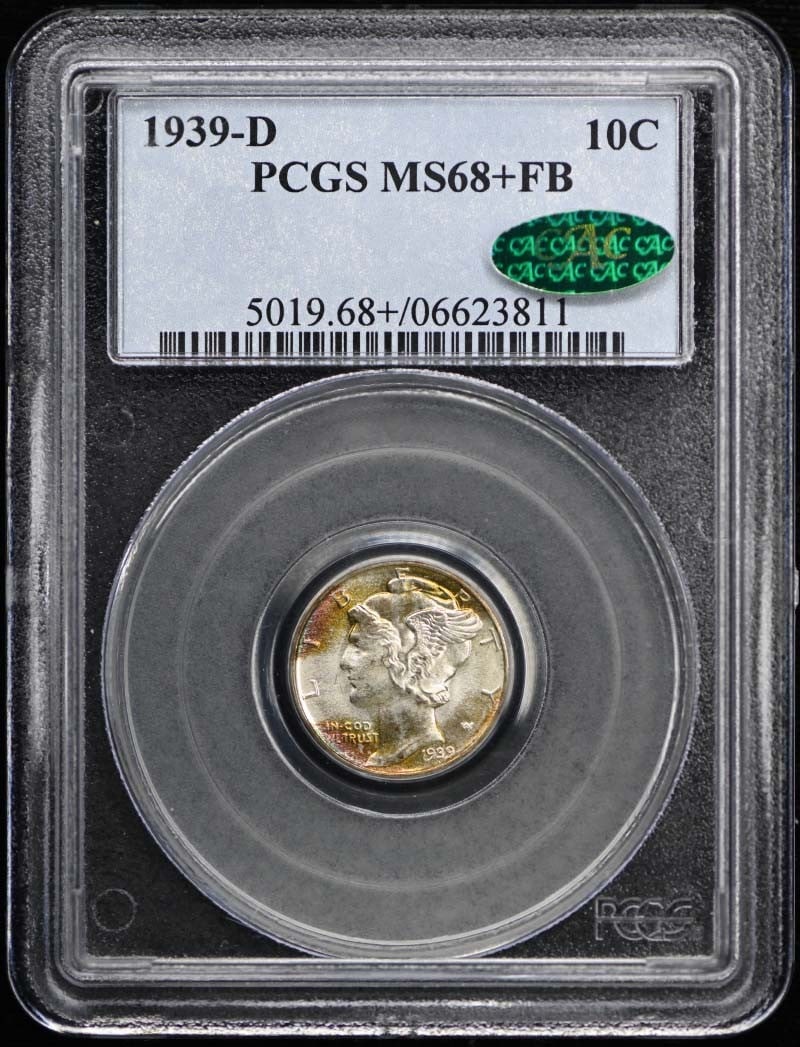 1939-D Mercury Dime PCGS MS68+FB CAC Certified Uncirculated (1 of 3)