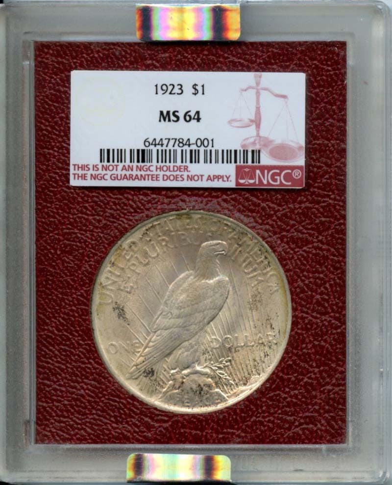 1923 Peace Dollar S$1 NGC MS64 Uncirculated Philadelphia Coin: 1923 Peace Dollar S$1 NGC MS64 Uncirculated Philadelphia Coin This 1923 Peace Dollar S$1 is a stunning example of American coinage, certified by NGC with a grade of MS64, indicating its uncirculated c