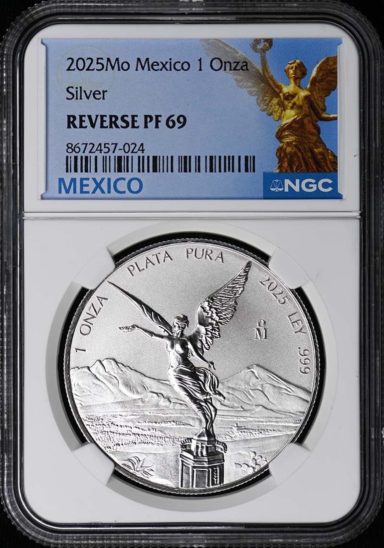 2025 Silver Libertad Reverse Proof NGC PF69 Limited to 1900 Coins: 2025 Silver Libertad Reverse Proof NGC PF69 Limited to 1900 Coins This is a 2025 Mexico Onza Silver Libertad coin, graded Reverse Proof 69 by NGC. It is an un-used, pre-owned collectible with a mintag