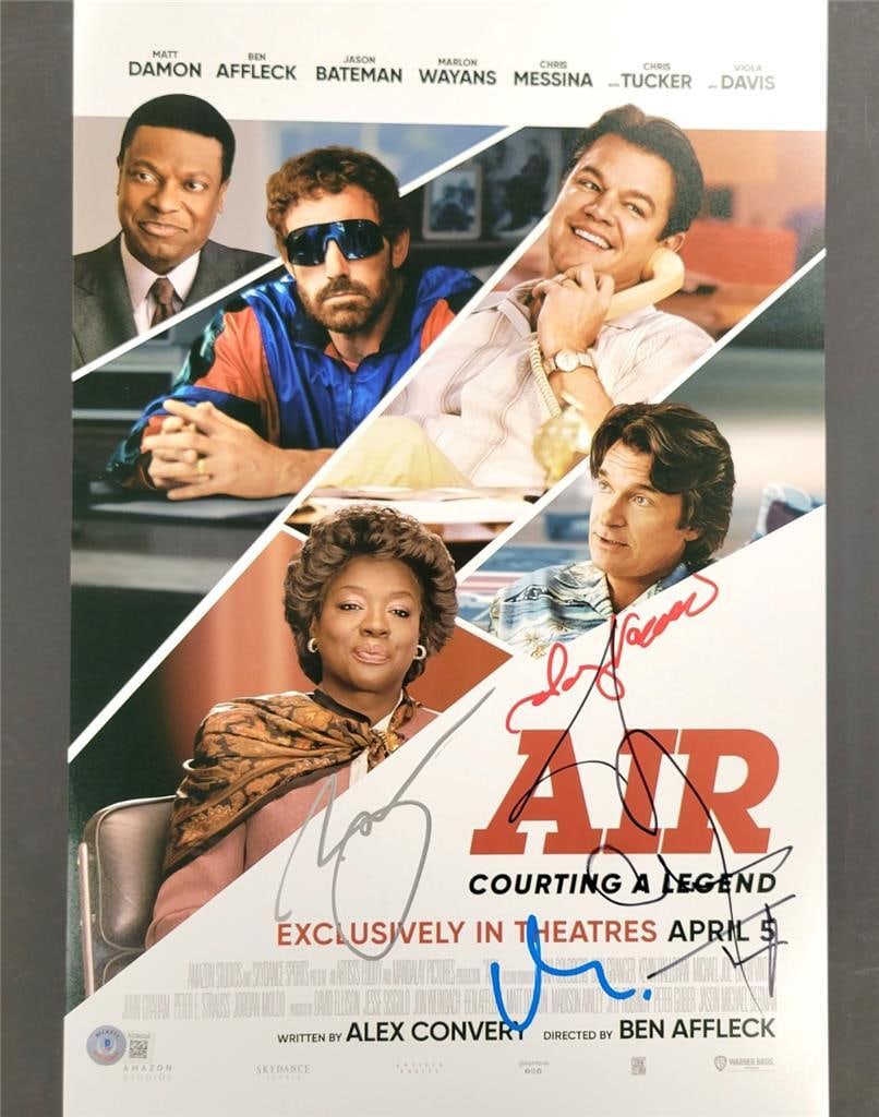 Air Courting a Legend 12x18 Signed Photo Affleck Damon Tucker Beckett Authenticated: Air Courting a Legend 12x18 Signed Photo Affleck Damon Tucker Beckett Authenticated This original 12x18 photograph features the signatures of renowned actors Ben Affleck, Matt Damon, Chris Tucker, and