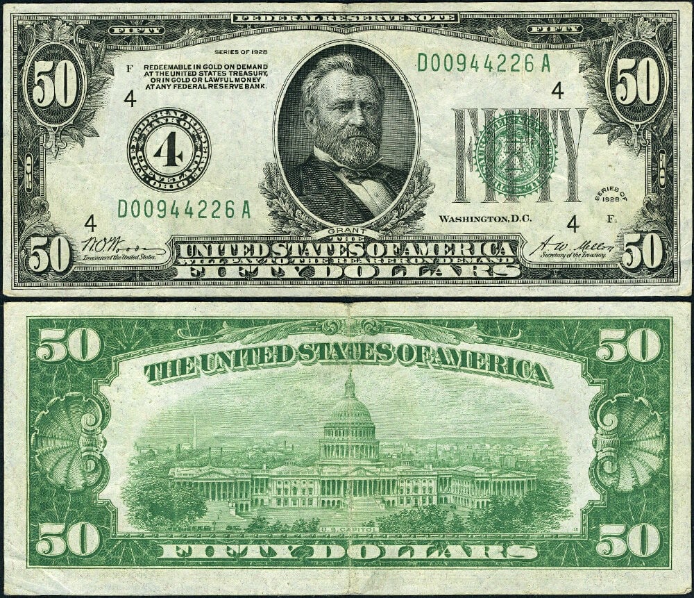 1928 $50 Federal Reserve Note Cleveland D-A Block VF Plus FR 2100 D (1 of 3)