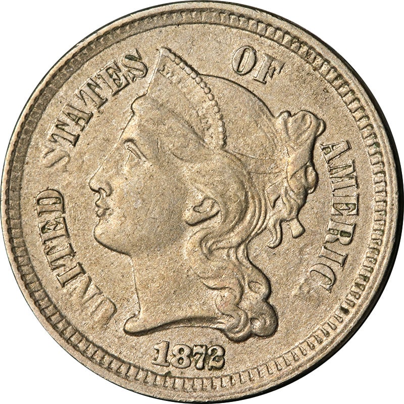 1872 Circulated Three Cent Nickel Coin (1 of 2)