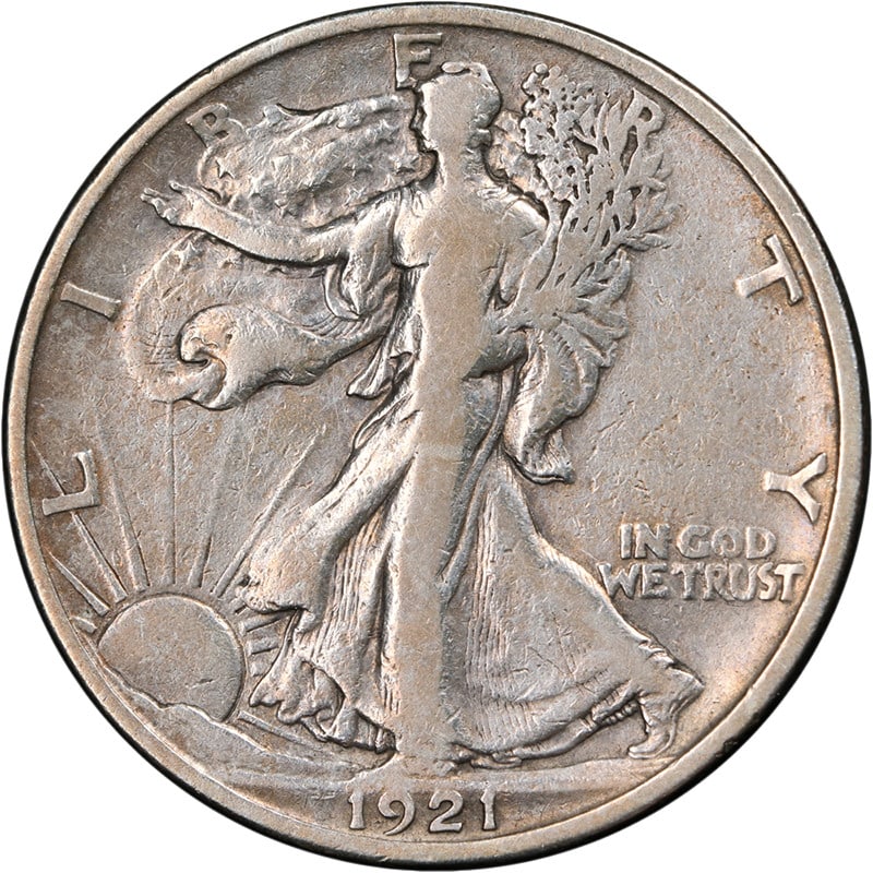 1921-S Silver Walking Liberty Half Dollar F Plus Details Eye Appeal: 1921-S Silver Walking Liberty Half Dollar F Plus Details Eye Appeal This 1921-S Walking Liberty Half Dollar is a circulated silver coin featuring fine plus (F+) details with decent eye appeal and a we