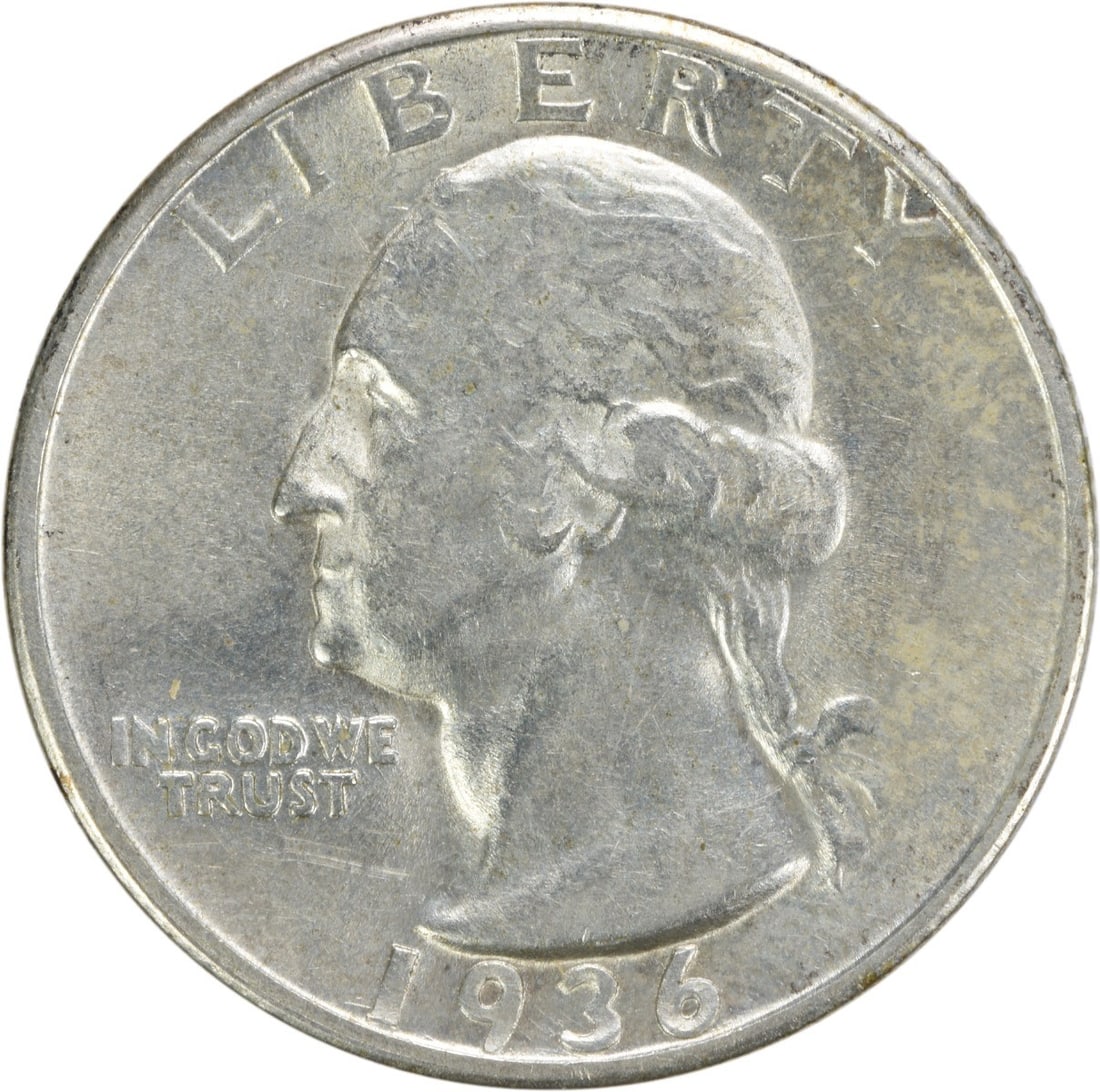 1936-D Washington Quarter 25C AU Silver John Flanagan Design Uncertified: 1936-D Washington Quarter 25C AU Silver John Flanagan Design Uncertified This 1936-D Washington Silver Quarter features an attractive AU slider grade, showcasing its circulated condition while retaini