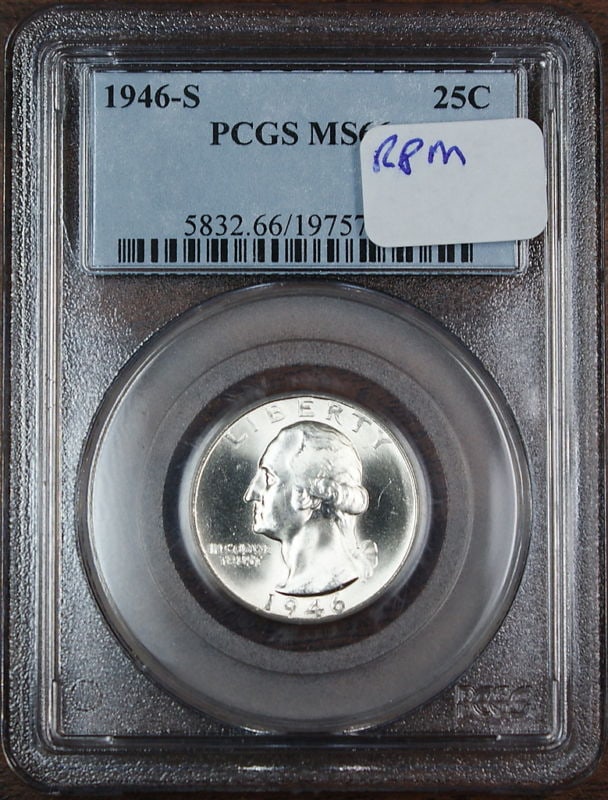 PCGS MS-66 1946-S Washington Quarter Silver Coin RPM San Francisco Mint: PCGS MS-66 1946-S Washington Quarter Silver Coin RPM San Francisco Mint This is a 1946-S Silver Washington Quarter minted in San Francisco. The coin is certified by PCGS with a grade of MS-66 and feat