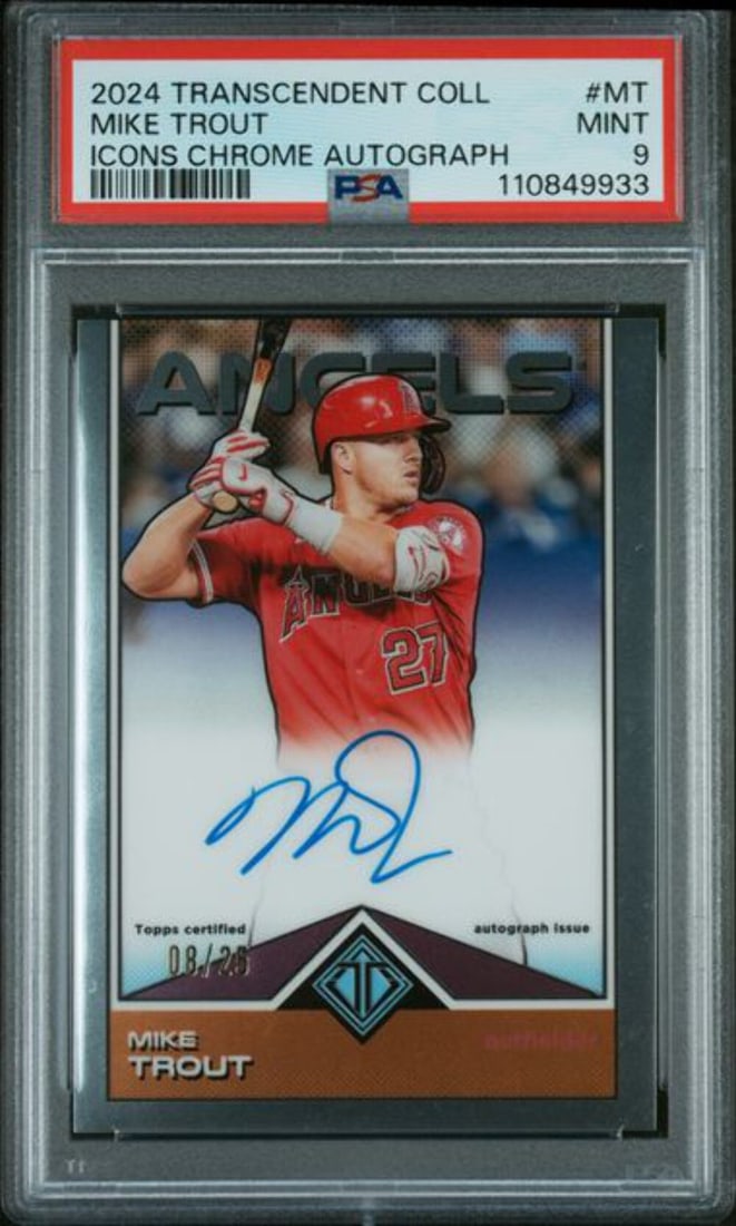 2024 Transcendent Mike Trout #MT Icon Chrome Auto /25 PSA 9 Baseball Card (1 of 2)