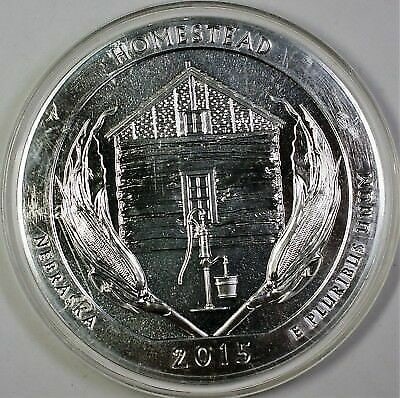 5 Ounce .999 Silver Homestead ATB Quarter 2015 Uncirculated Coin: 5 Ounce .999 Silver Homestead ATB Quarter 2015 Uncirculated Coin This is a 2015 United States America the Beautiful (ATB) Homestead quarter, struck in 5 troy ounces of .999 fine silver. The coin is br