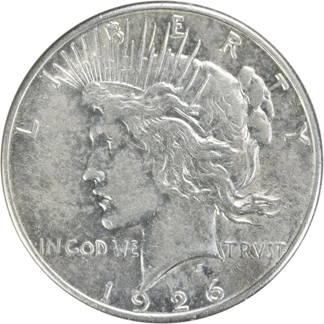 1926-S Peace Silver Dollar AU Uncertified 90% Silver Coin: 1926-S Peace Silver Dollar AU Uncertified 90% Silver Coin This 1926-S Peace Silver Dollar is a striking piece of American history, featuring a design by Anthony de Francisci. With an AU (About Uncircu