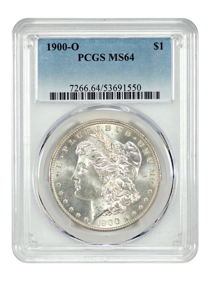 PCGS MS64 1900-O Morgan Silver Dollar Uncirculated New Orleans Mint: PCGS MS64 1900-O Morgan Silver Dollar Uncirculated New Orleans Mint This is a 1900-O Morgan Dollar graded MS64 by PCGS. The coin is uncirculated and was minted in New Orleans. It belongs to the Morgan