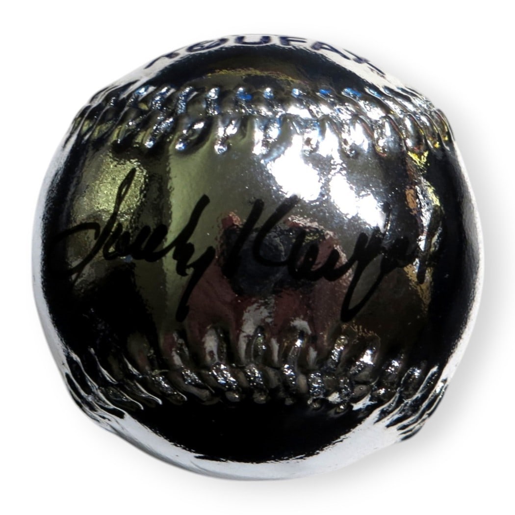Sandy Koufax Autographed Silver Baseball MLB Authenticated Dodgers: Sandy Koufax Autographed Silver Baseball MLB Authenticated Dodgers This is an authentic Sandy Koufax autographed silver baseball, featuring the iconic engraving of the Los Angeles Dodgers logo. The ba