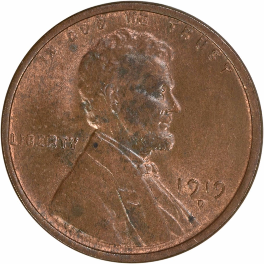 Uncirculated 1919 D Lincoln Wheat Cent Choice BU Copper Small Cent: Uncirculated 1919 D Lincoln Wheat Cent Choice BU Copper Small Cent This is a 1919-D Lincoln Wheat Cent, uncirculated and in Choice Brilliant Uncirculated (BU) condition. It is composed of copper and w