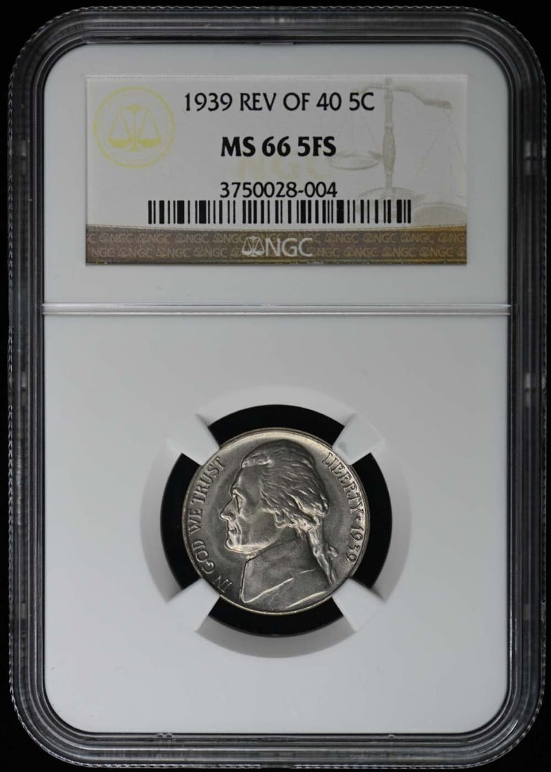 1939 NGC MS66 5FS Jefferson Nickel Uncirculated Philadelphia: 1939 NGC MS66 5FS Jefferson Nickel Uncirculated Philadelphia This 1939 Jefferson Nickel is certified by NGC with a remarkable grade of MS66, indicating it is in uncirculated condition. Minted in Phila