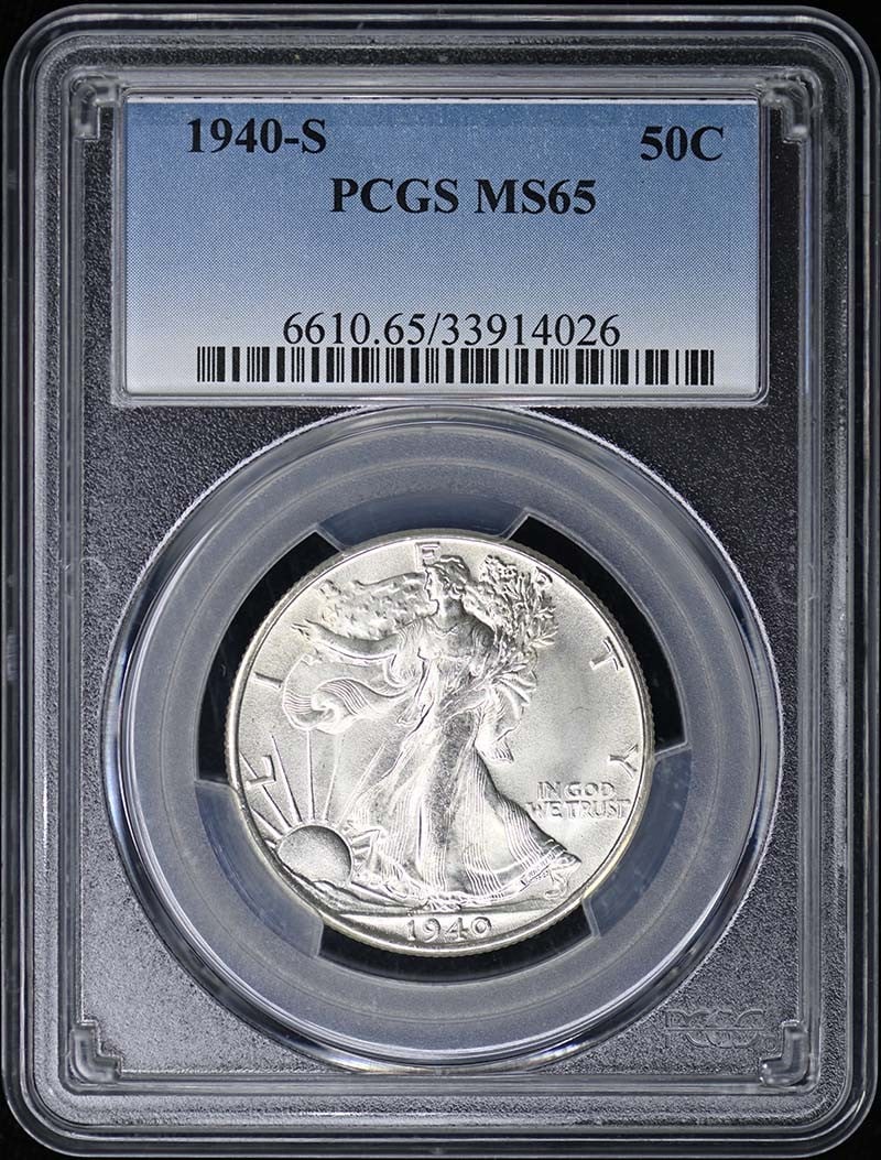 PCGS MS65 1940-S San Francisco Walking Liberty Half Dollar: PCGS MS65 1940-S San Francisco Walking Liberty Half Dollar This is a 1940-S Walking Liberty Half Dollar graded MS65 by PCGS. The coin is uncirculated and was minted in San Francisco. It is a pre-owned