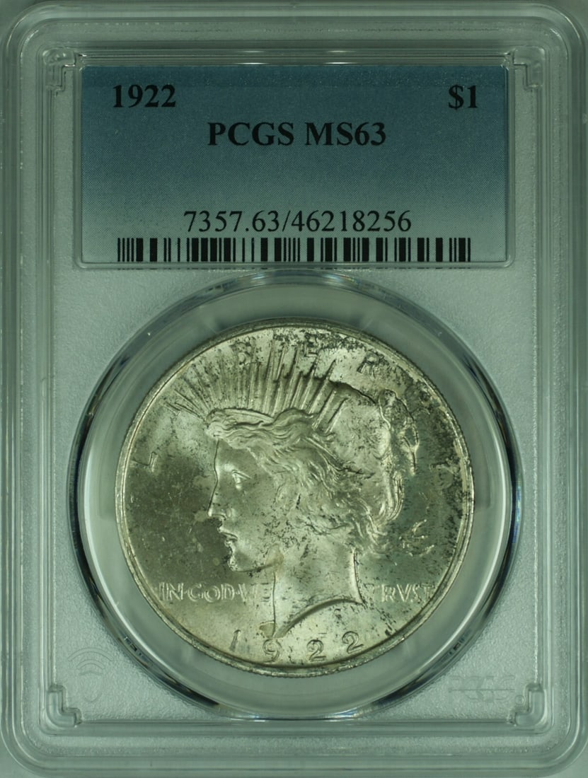 PCGS MS63 1922 Peace Dollar Silver Coin Lightly Toned Philadelphia Mint: PCGS MS63 1922 Peace Dollar Silver Coin Lightly Toned Philadelphia Mint This 1922 Peace Silver Dollar is certified by PCGS with a grade of MS-63 and features light toning. Struck in Philadelphia, it i