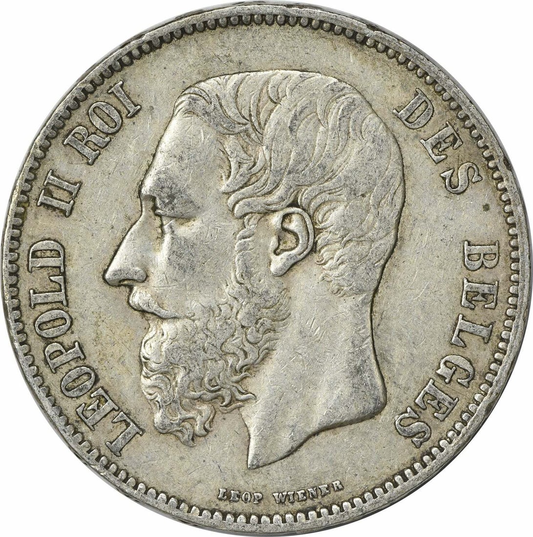 Belgian 5 Francs Silver Coin 1868 KM 24 Extra Fine Uncertified (1 of 2)