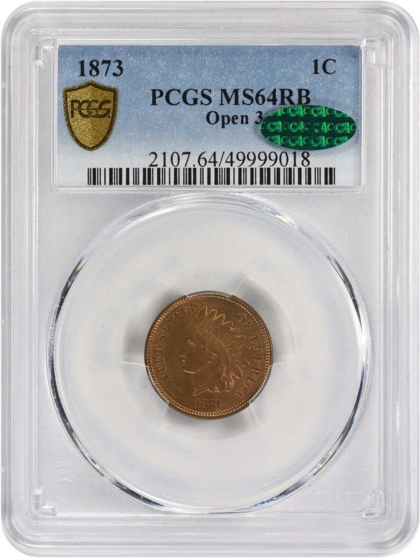 1873 Indian Head Cent MS64RB PCGS CAC Red-Brown Copper Coin: 1873 Indian Head Cent MS64RB PCGS CAC Red-Brown Copper Coin This 1873 Indian Cent features the iconic Indian Head design and is graded as MS64RB by PCGS, indicating it is uncirculated with rich brown