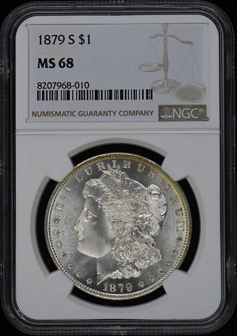 1879-S Morgan Dollar NGC MS68 Uncirculated San Francisco: 1879-S Morgan Dollar NGC MS68 Uncirculated San Francisco This exceptional 1879-S Morgan Dollar is graded MS68 by NGC, showcasing its pristine uncirculated condition. Minted in San Francisco, this coin