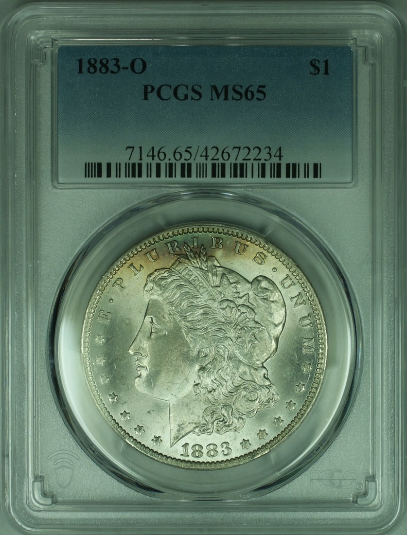 PCGS MS-65 1883-O Morgan Dollar Silver $1 Coin from New Orleans Mint: PCGS MS-65 1883-O Morgan Dollar Silver $1 Coin from New Orleans Mint This is an 1883-O Morgan Silver Dollar coin from the United States, minted in New Orleans. The coin is certified by PCGS with a gra