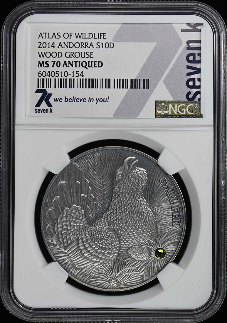 2014 Andorra Wood Grouse S10D NGC MS70 Uncirculated Coin: 2014 Andorra Wood Grouse S10D NGC MS70 Uncirculated Coin This 2014 Andorra Wood Grouse coin is certified by NGC with a grade of MS70, indicating it is in pristine, uncirculated condition. The coin fea