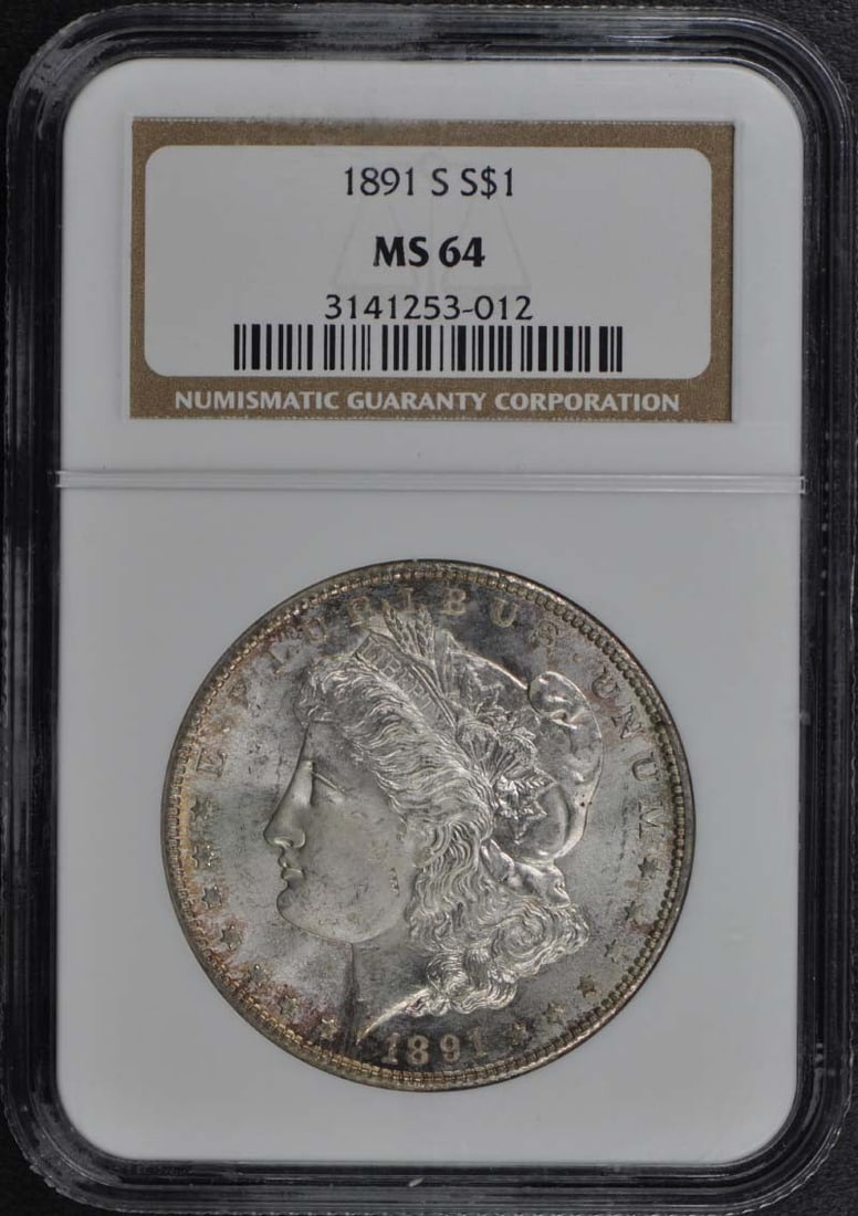 NGC MS64 1891-S Morgan Silver Dollar San Francisco Mint Certified: NGC MS64 1891-S Morgan Silver Dollar San Francisco Mint Certified This is an 1891 Morgan Dollar minted in San Francisco, graded MS64 by NGC. The coin is uncirculated and comes with NGC certification.