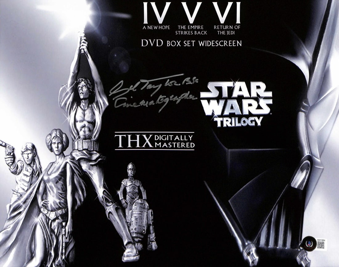 11x14 Photo Signed by Gil Taylor Star Wars Cinematographer Beckett Authenticated: 11x14 Photo Signed by Gil Taylor Star Wars Cinematographer Beckett Authenticated This 11x14 photograph is autographed by Gil Taylor, the cinematographer for the original Star Wars: A New Hope film. Si