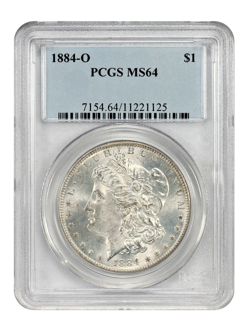 PCGS MS64 1884-O Morgan Silver Dollar Uncirculated New Orleans Mint: PCGS MS64 1884-O Morgan Silver Dollar Uncirculated New Orleans Mint This is an 1884-O Morgan Dollar graded MS64 by PCGS. The coin is uncirculated and was minted in New Orleans. It belongs to the Morga