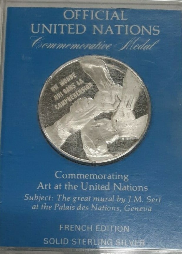 French Edition 1972 Sterling Silver ECE Medal United Nations 25th Anniversary: French Edition 1972 Sterling Silver ECE Medal United Nations 25th Anniversary This 1972 United Nations 25th Anniversary medal is a proof sterling silver issue commemorating the establishment of the UN