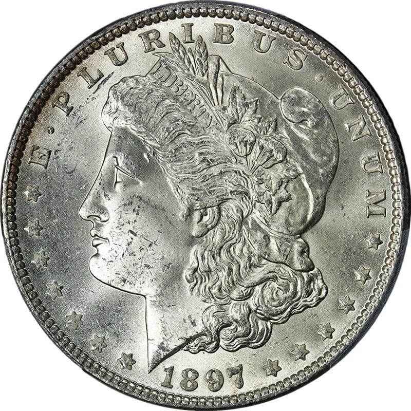 1897-P Morgan Silver Dollar PCGS MS64 Strong Strike Eye Appeal: 1897-P Morgan Silver Dollar PCGS MS64 Strong Strike Eye Appeal This stunning 1897-P Morgan Silver Dollar is certified by PCGS with a grade of MS64, showcasing exceptional eye appeal. The coin features