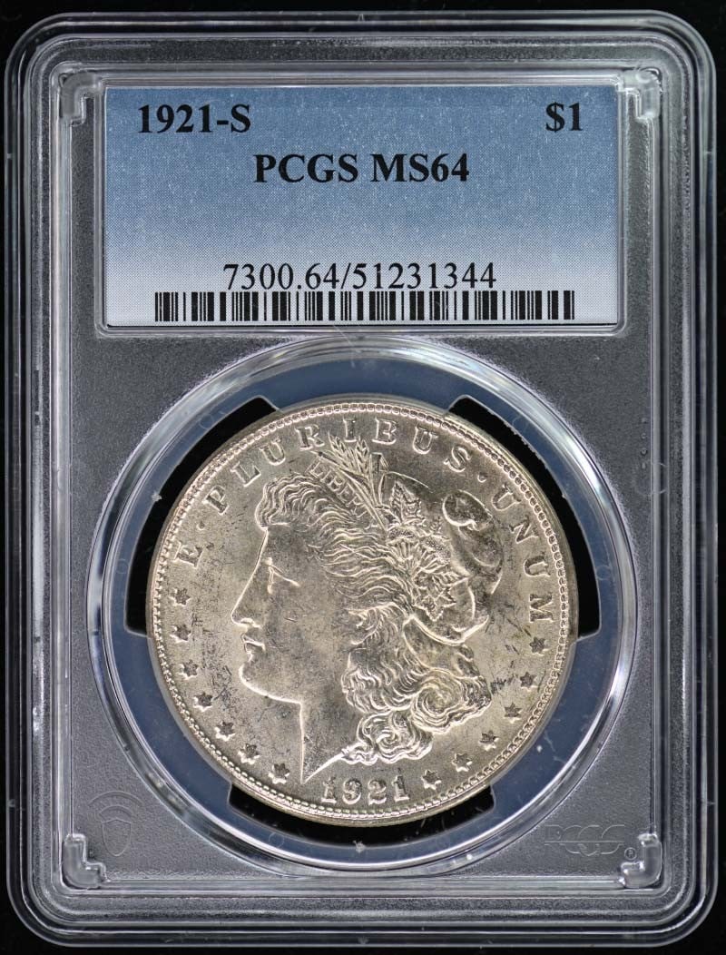 1921-S Morgan Dollar PCGS MS64 Uncirculated San Francisco: 1921-S Morgan Dollar PCGS MS64 Uncirculated San Francisco Up for auction is a stunning 1921-S Morgan Dollar, graded MS64 by PCGS, ensuring its exceptional quality for collectors. This uncirculated coi