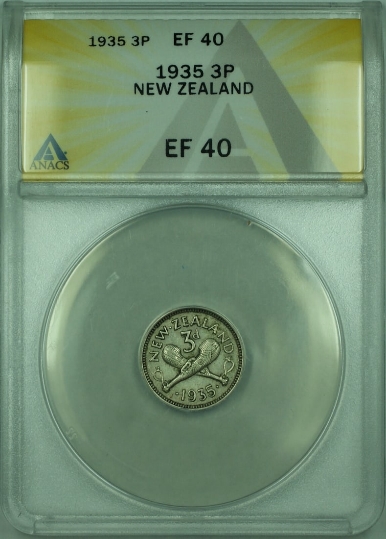ANACS EF 40 Silver 1935 New Zealand 3 Pence Coin KM 1 (1 of 2)