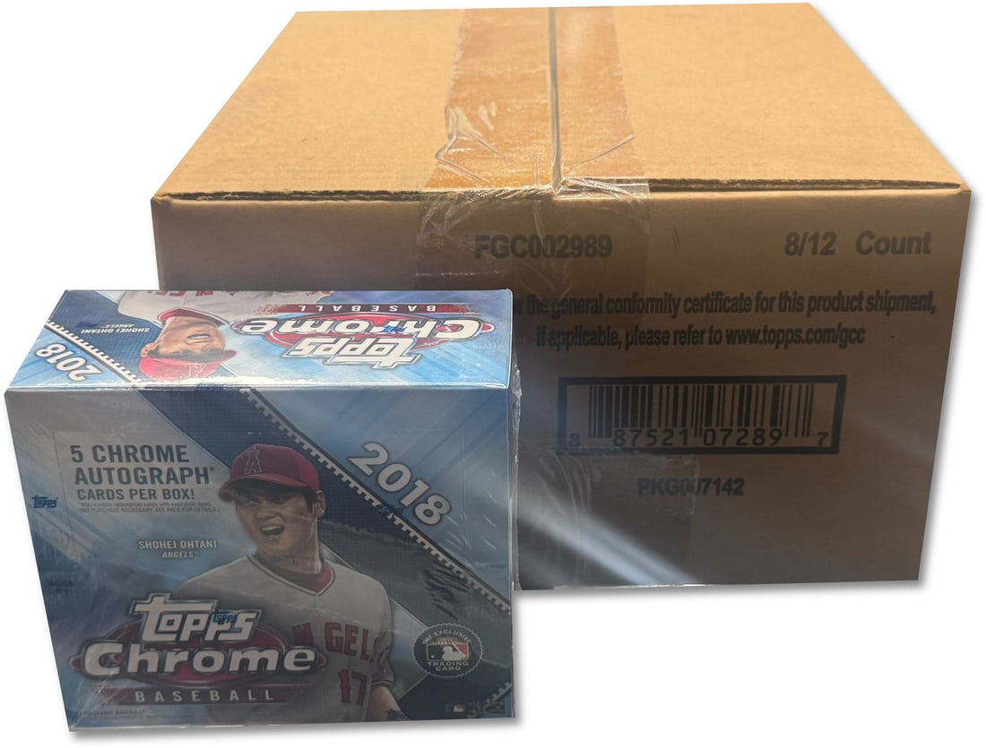 2018 Topps Chrome Baseball Jumbo HTA Sealed 8 Box Case: 2018 Topps Chrome Baseball Jumbo HTA Sealed 8 Box Case Discover the excitement of the 2018 Topps Chrome Baseball Hobby Jumbo HTA Factory Sealed Eight (8) Box case, featuring a pristine condition that'