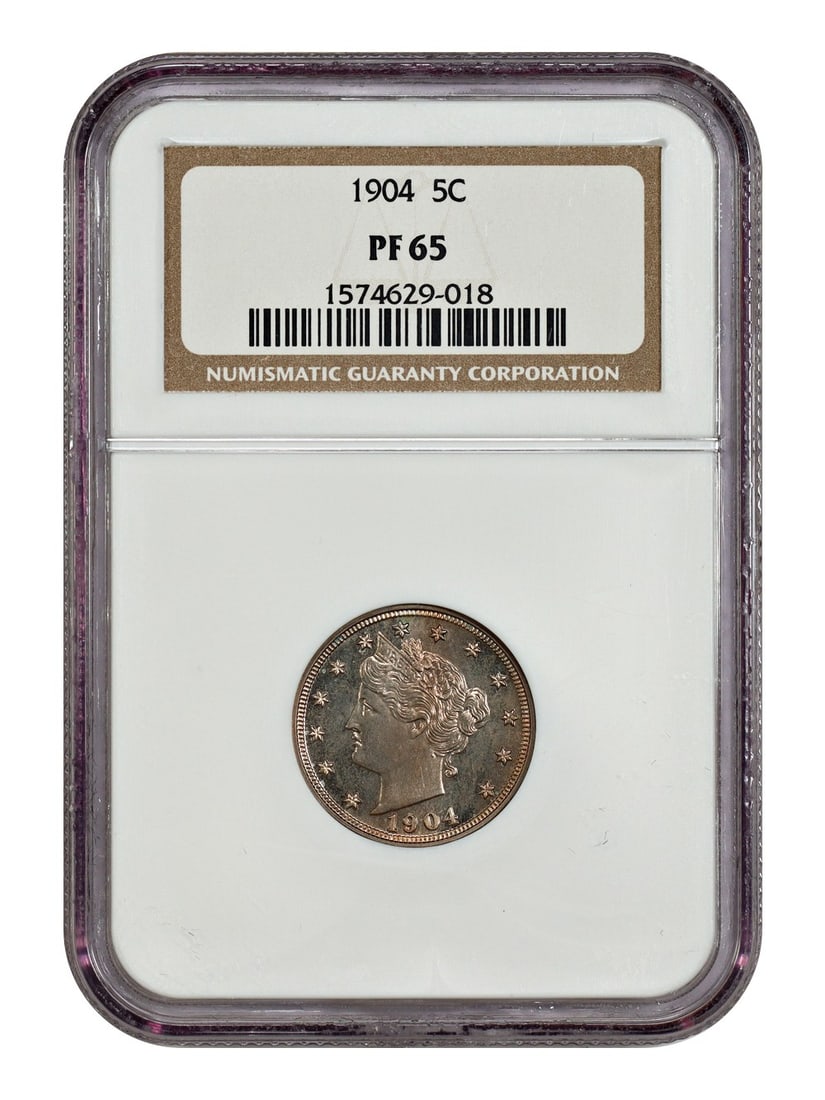 1904 Liberty Nickel 5C NGC PR65 Uncirculated Coin: 1904 Liberty Nickel 5C NGC PR65 Uncirculated Coin This stunning 1904 Liberty Nickel is graded as PR65 by NGC, ensuring its exceptional quality and preservation. It features a mintage of only 1,817 coi