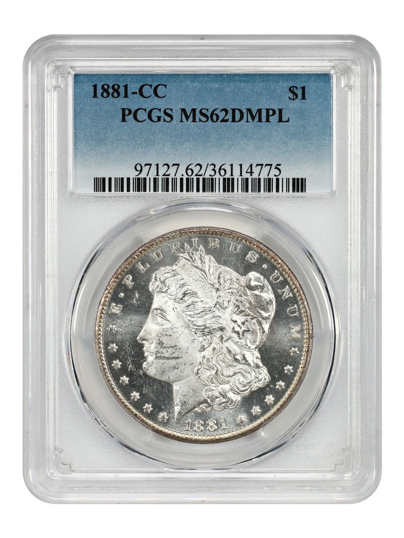 PCGS MS62DMPL Carson City 1881 Morgan Silver Dollar $1 Coin: PCGS MS62DMPL Carson City 1881 Morgan Silver Dollar $1 Coin This 1881 Carson City Morgan Dollar is graded MS62DMPL by PCGS, indicating a Mint State coin with deep mirror prooflike surfaces. It is an u