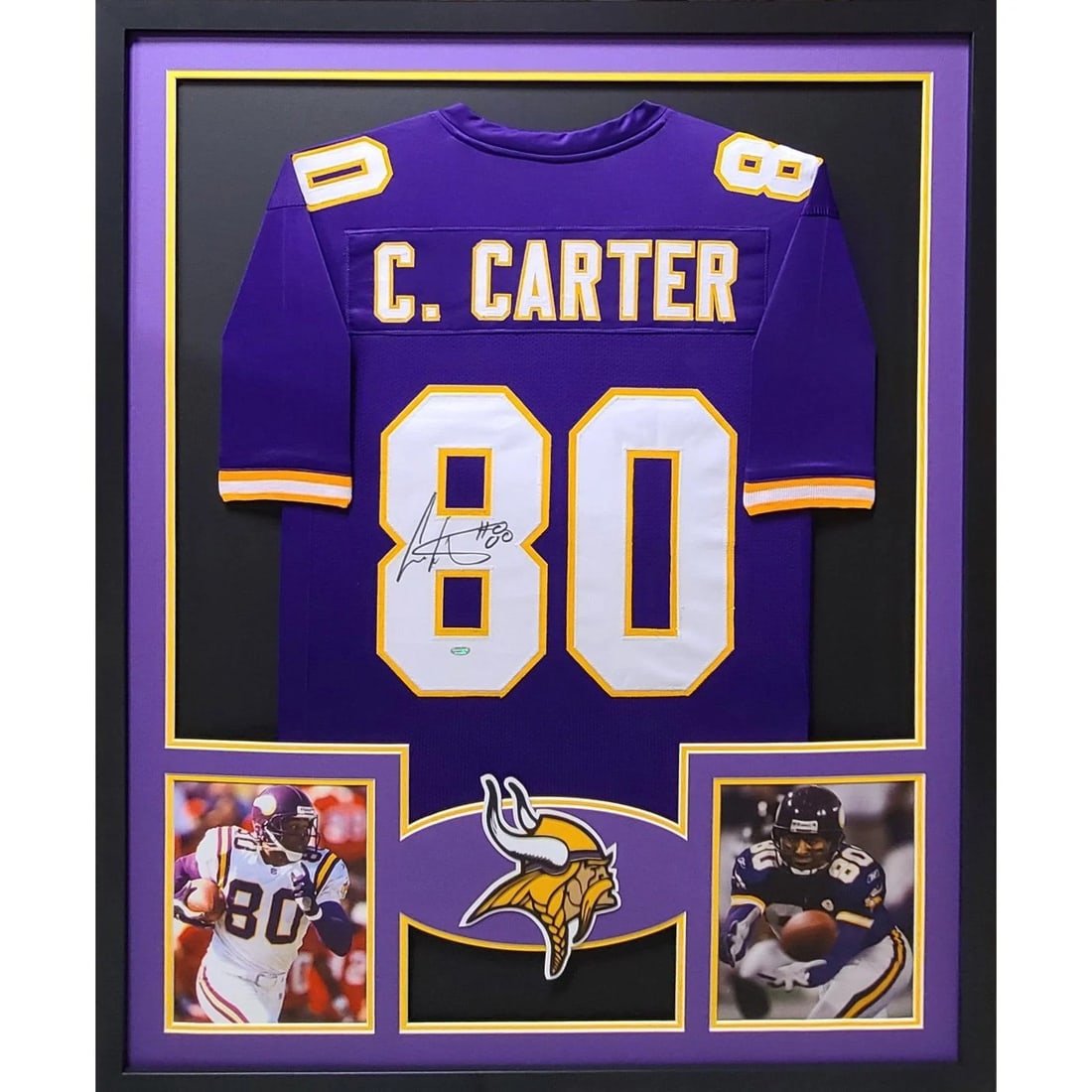Cris Carter Signed Framed Jersey Minnesota Vikings Schwartz Authenticated: Cris Carter Signed Framed Jersey Minnesota Vikings Schwartz Authenticated This autographed Cris Carter framed jersey is a must-have for any Minnesota Vikings fan. Authenticated by Schwartz, known for