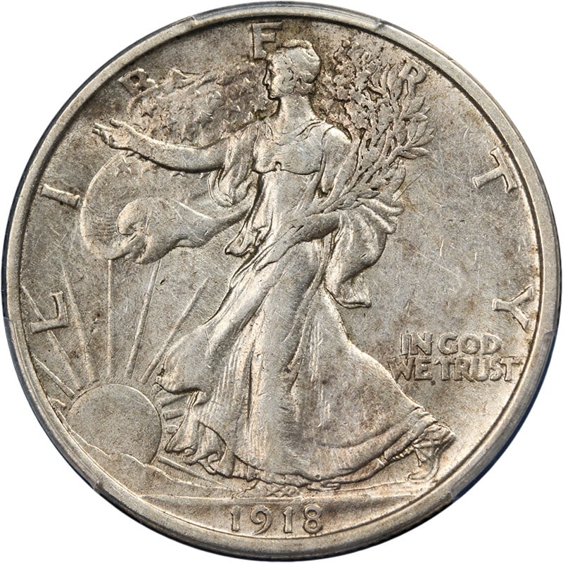 1918-D Walking Liberty Half PCGS AU53 Certified Silver Coin: 1918-D Walking Liberty Half PCGS AU53 Certified Silver Coin This stunning 1918-D Walking Liberty Half showcases exceptional eye appeal with captivating luster and a sharp strike. The coin features att