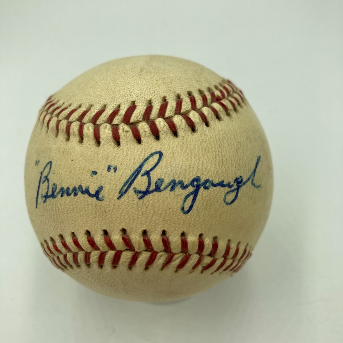 Benny Bengough Signed Official American League Baseball JSA COA Yankees 1927: Benny Bengough Signed Official American League Baseball JSA COA Yankees 1927 This Official American League baseball features a flowing blue ink signature of former New York Yankees catcher Benny Bengo
