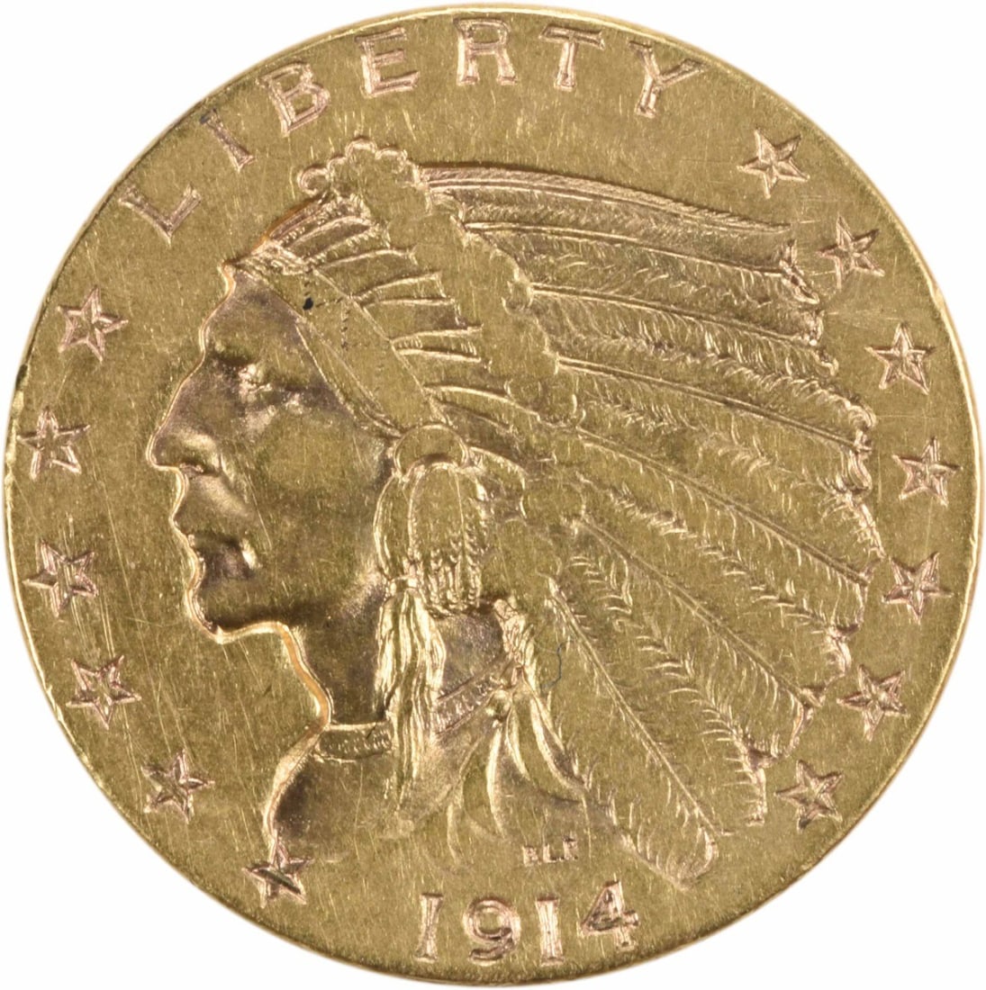 1914-D $2.50 Gold Indian Coin by Bela Lyon Pratt Uncertified: 1914-D $2.50 Gold Indian Coin by Bela Lyon Pratt Uncertified This 1914-D $2.50 Gold Indian coin is an exquisite example of early 20th-century numismatics. Featuring a design by Bela Lyon Pratt, this c